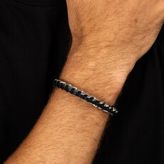 Sector Sector armband SZV122 Bracelet Bandy Silver Black SS Leather ( zilver zwart ) 19 + 3 CM