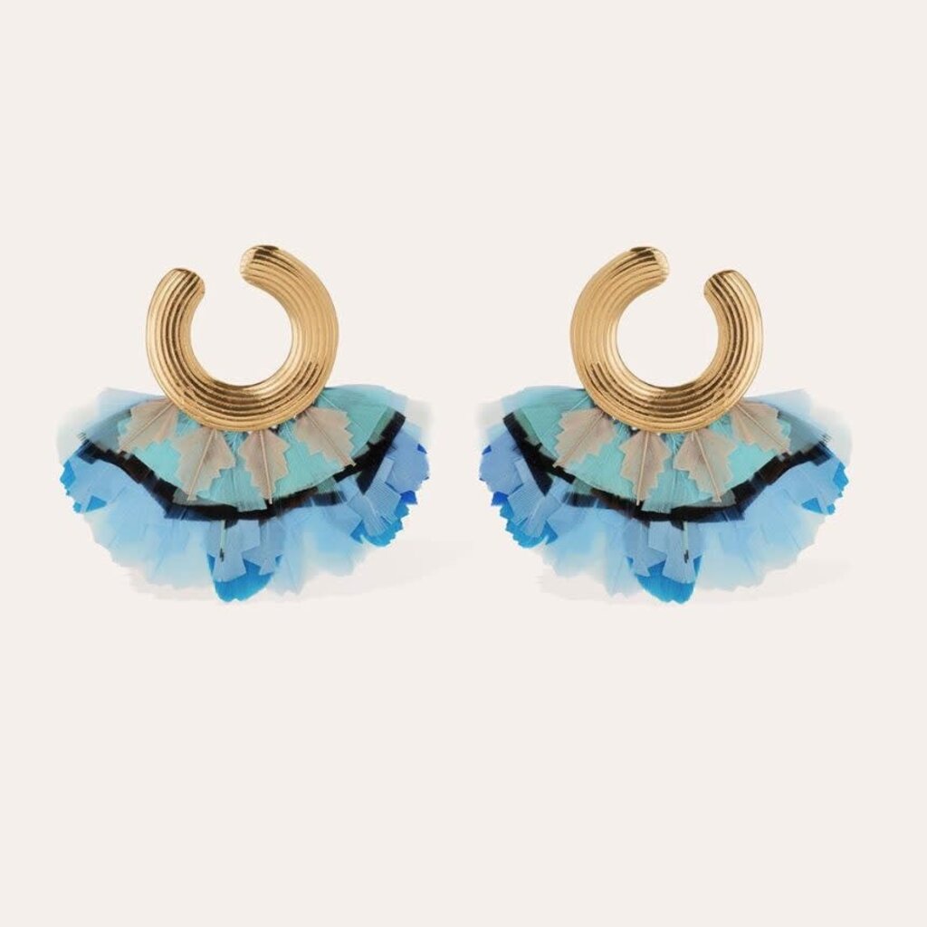 Gas Bijoux Jewelry Gas Bijoux oorbellen 437424 Earrings Positano Feathers Blue gold  L 5 - DR 2.7 - DF 6 cm