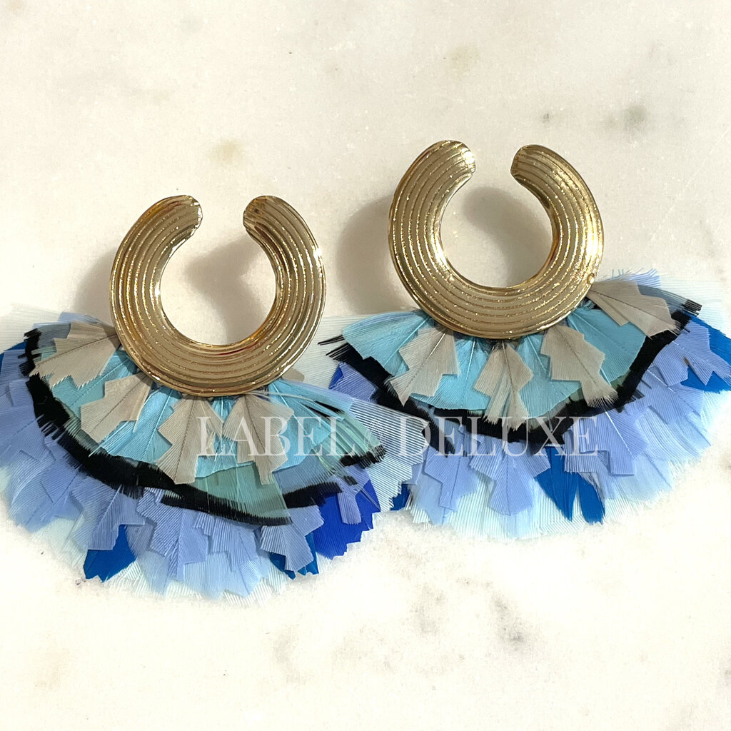 Gas Bijoux Jewelry Gas Bijoux oorbellen 437424 Earrings Positano Feathers Blue gold  L 5 - DR 2.7 - DF 6 cm