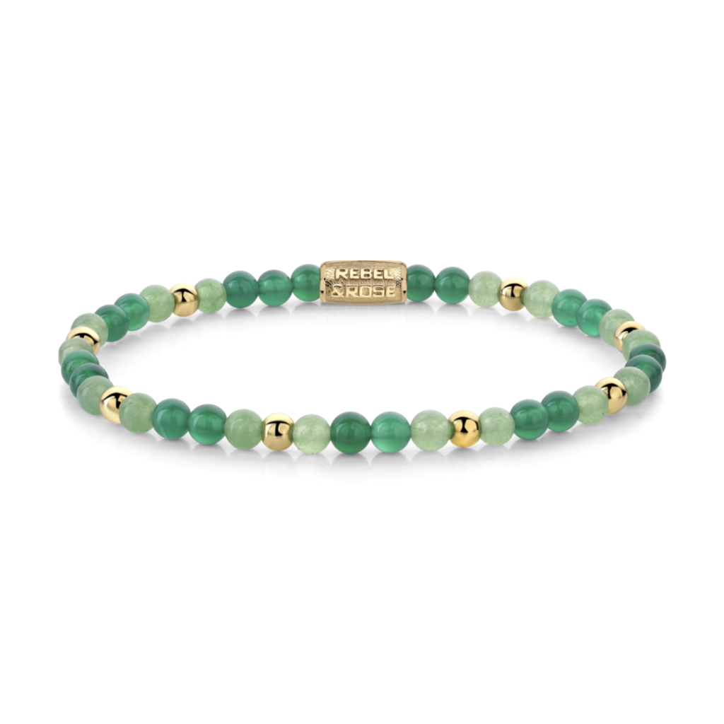 Rebel & Rose Rebel & Rose armband RR-40122-G-S Green Morning Vibes - 4mm - 18 ct yellow gold plated