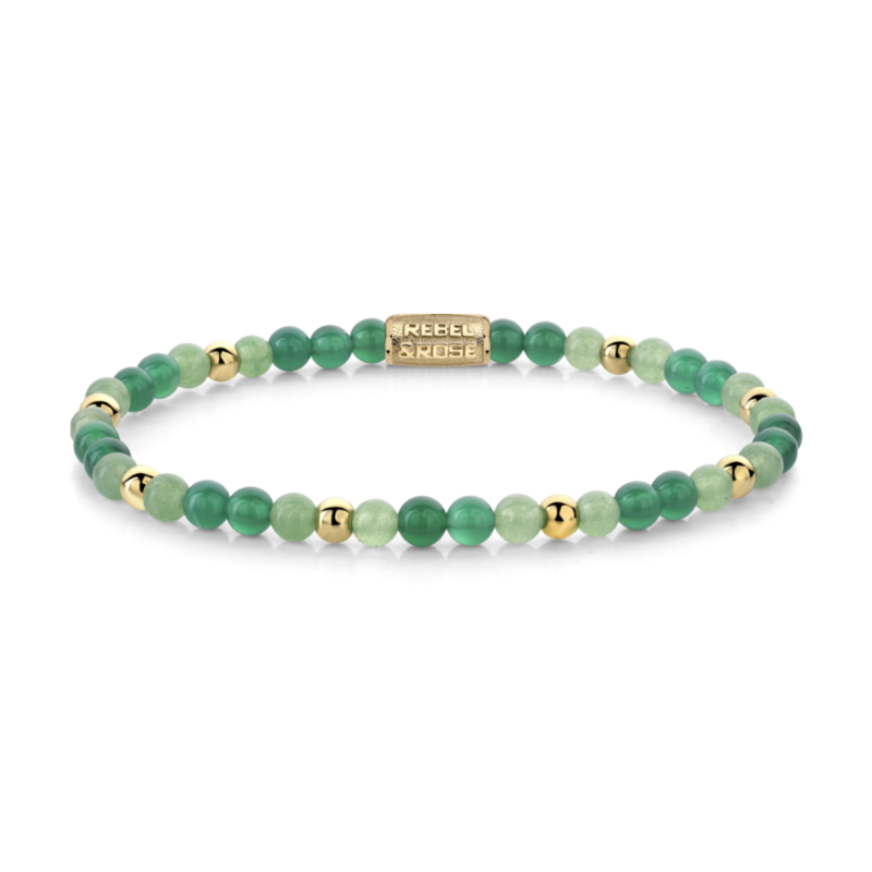 Rebel & Rose Rebel & Rose armband RR-40122-G-S Green Morning Vibes - 4mm - 18 ct yellow gold plated