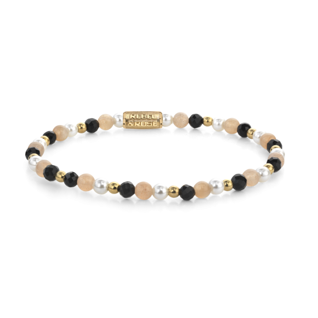 Rebel & Rose Rebel & Rose armband RR-40154-G-S Stones Only Black Glam Rocks Party - 4 MM