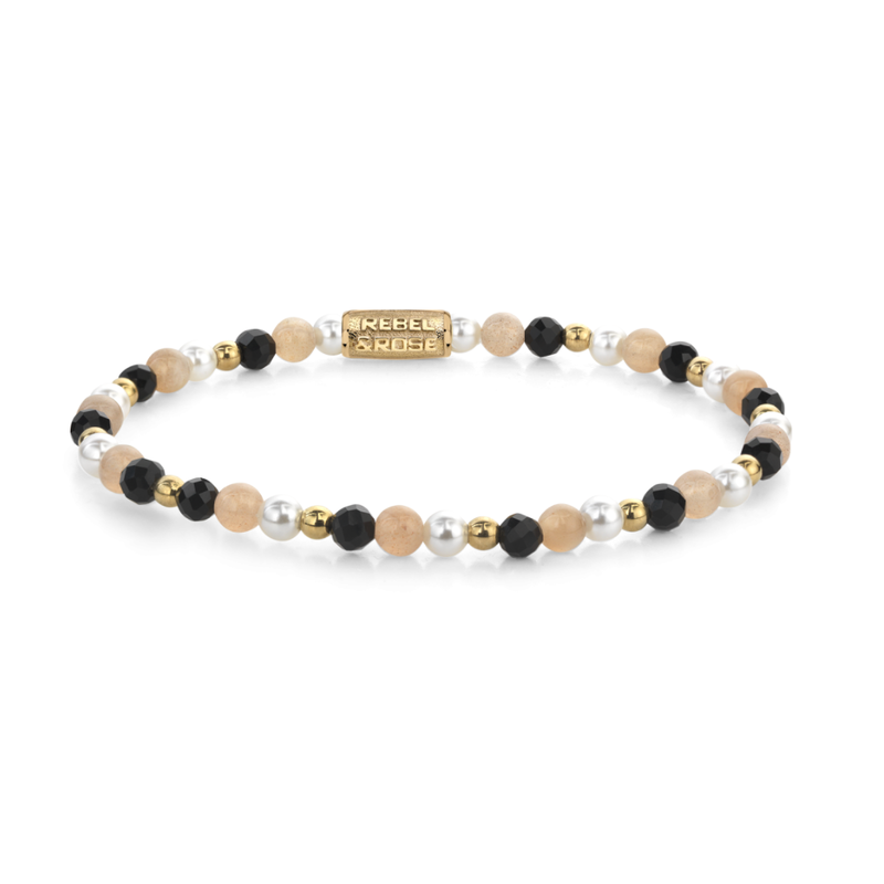 Rebel & Rose Rebel & Rose armband RR-40154-G-S Stones Only Black Glam Rocks Party - 4 MM