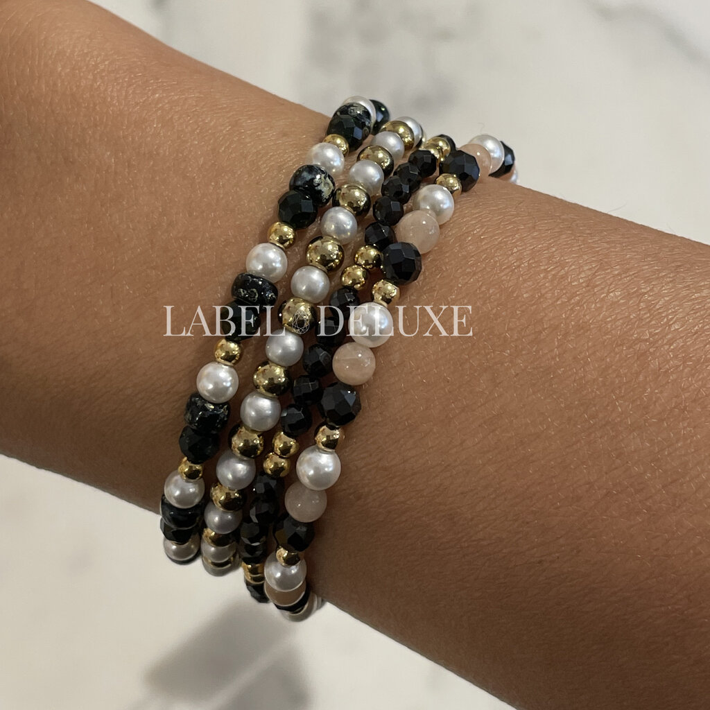 Rebel & Rose Rebel & Rose armband RR-40154-G-S Stones Only Black Glam Rocks Party - 4 MM