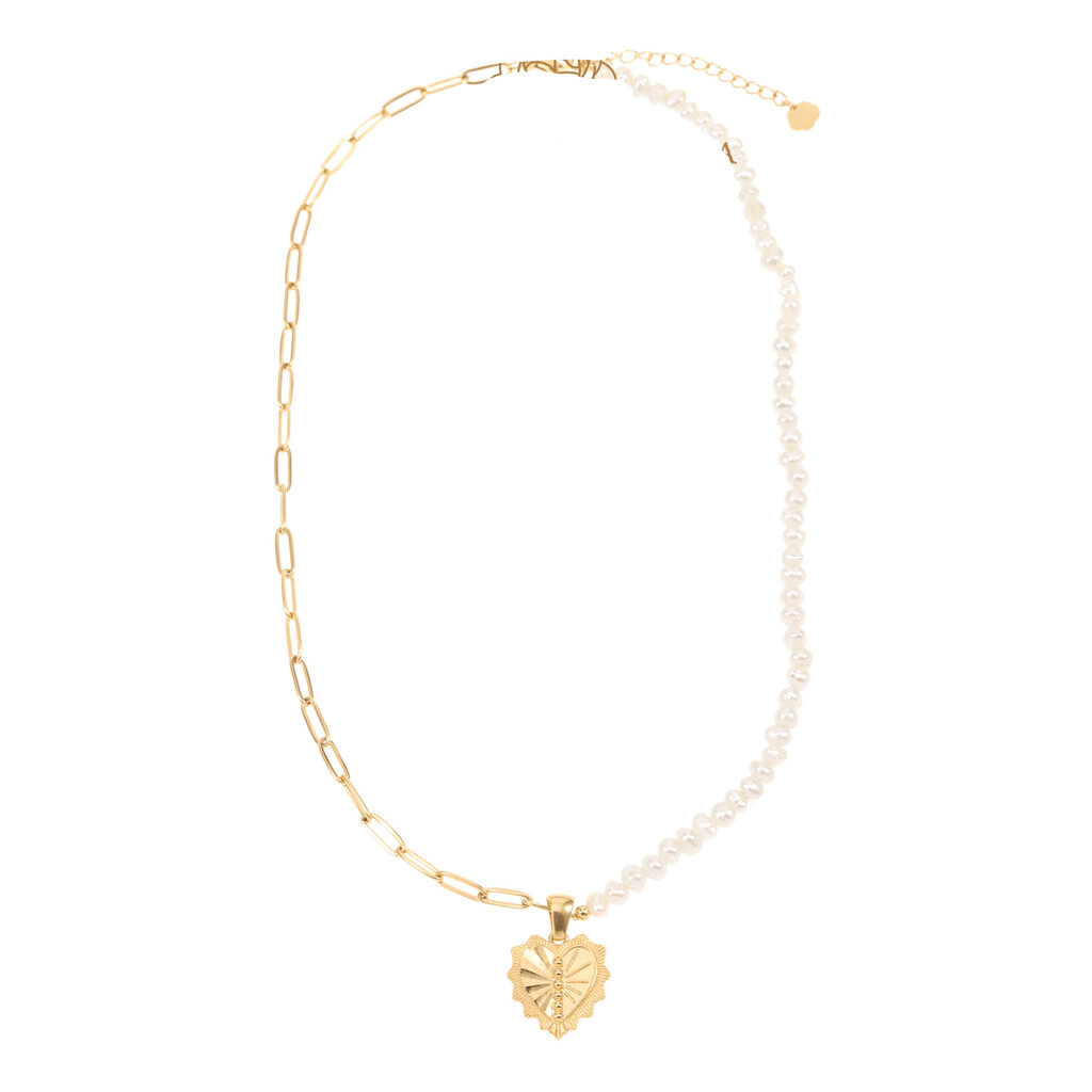 Rose & Camellia Rose & Camellia ketting 12509 Necklace Pearls with heart gold 40 CM