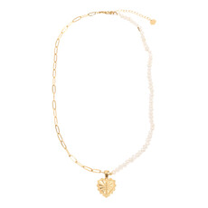 Rose & Camellia Rose & Camellia ketting 12509 Necklace Pearls with heart gold 40 CM
