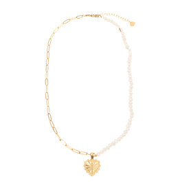 Rose & Camellia Rose & Camellia ketting 12509 Necklace Pearls with heart gold 40 CM