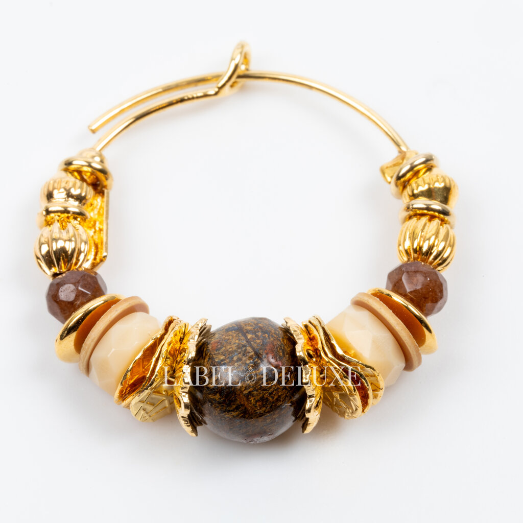 Gas Bijoux Jewelry Gas Bijoux oorbellen 475136 Aloha hoop earrings mini brown cream gold - D 3,2 cm W 0,5 cm
