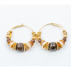Gas Bijoux Jewelry Gas Bijoux oorbellen 475136 Aloha hoop earrings mini brown cream gold - D 3,2 cm W 0,5 cm