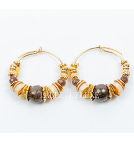 Gas Bijoux Jewelry Gas Bijoux oorbellen 475136 Aloha hoop earrings mini brown cream gold - D 3,2 cm W 0,5 cm