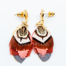 Gas Bijoux Jewelry Gas Bijoux oorbellen 162160 Earrings Sao feathers brown red pink grey gold 5.5 CM
