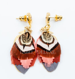 Gas Bijoux Jewelry Gas Bijoux oorbellen 162160 Earrings Sao feathers brown red pink grey gold 5.5 CM