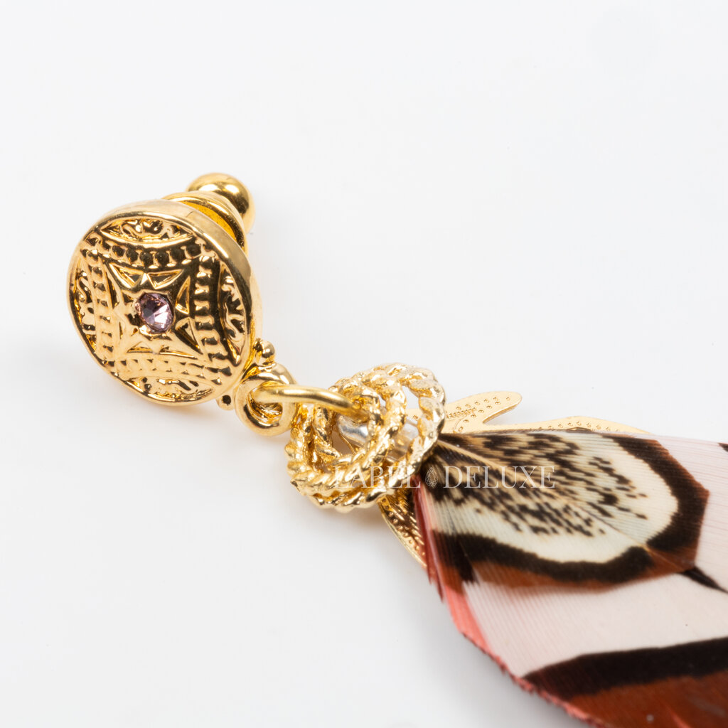 Gas Bijoux Jewelry Gas Bijoux oorbellen 162160 Earrings Sao feathers brown red pink grey gold 5.5 CM