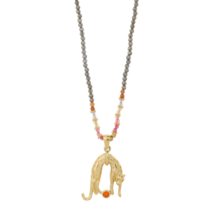 Label Deluxe Bijoux By Jam ketting BJ16667 Necklace panther stones rope gold