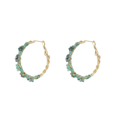 Label Deluxe Bijoux By Jam oorbellen BJ16724 Earrings green flowers gold 3.5 CM