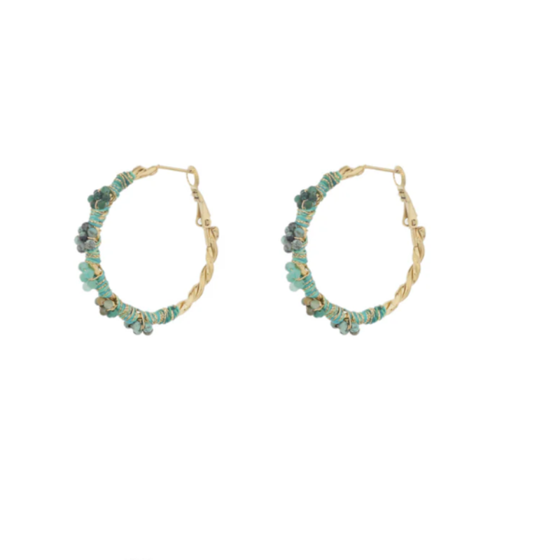 Label Deluxe Bijoux By Jam oorbellen BJ16724 Earrings green flowers gold 3.5 CM