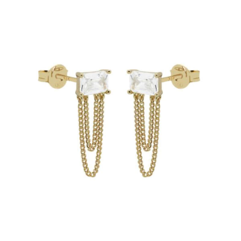 Karma Jewelry Karma Jewelry oorbellen  C89S Earrings chain Julia 925 silver gold plated 18 MM