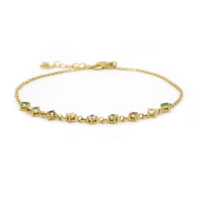 Karma Jewelry Karma Jewelry armband 94153GP bracelet Nina green purple 925 silver gold plated 16 +3 CM