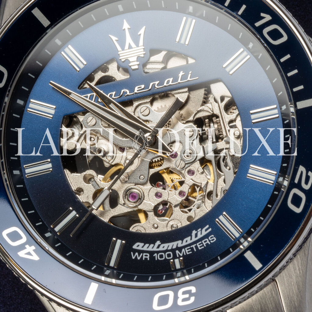 Maserati Maserati R8823140011 Sfida automaat (zilver/blauw) 44 mm heren horloge