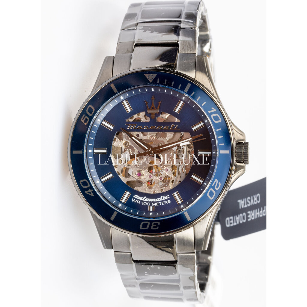 Maserati Maserati R8823140015 Sfida automaat skeleton watch (gunmetal blauw) 44mm heren horloge
