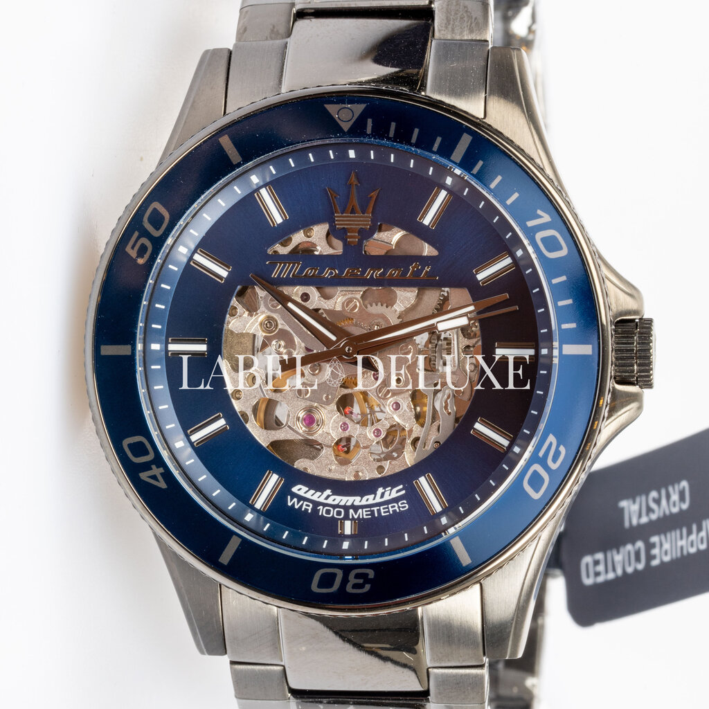 Maserati Maserati R8823140015 Sfida automaat skeleton watch (gunmetal blauw) 44mm heren horloge