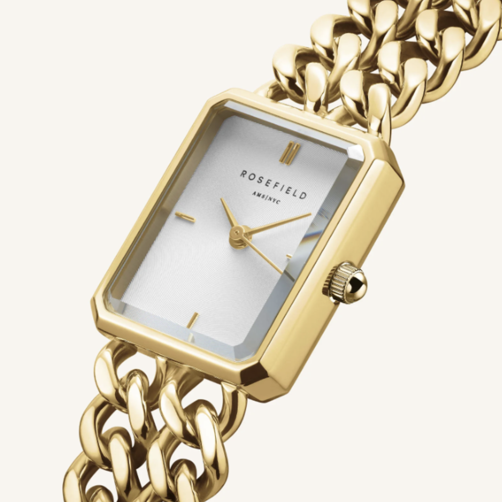 Rosefield Rosefield SWGSG-O76 The Octagon XS Double Chain Watch Studio Edition White Gold dames horloge 19,5x24 mm
