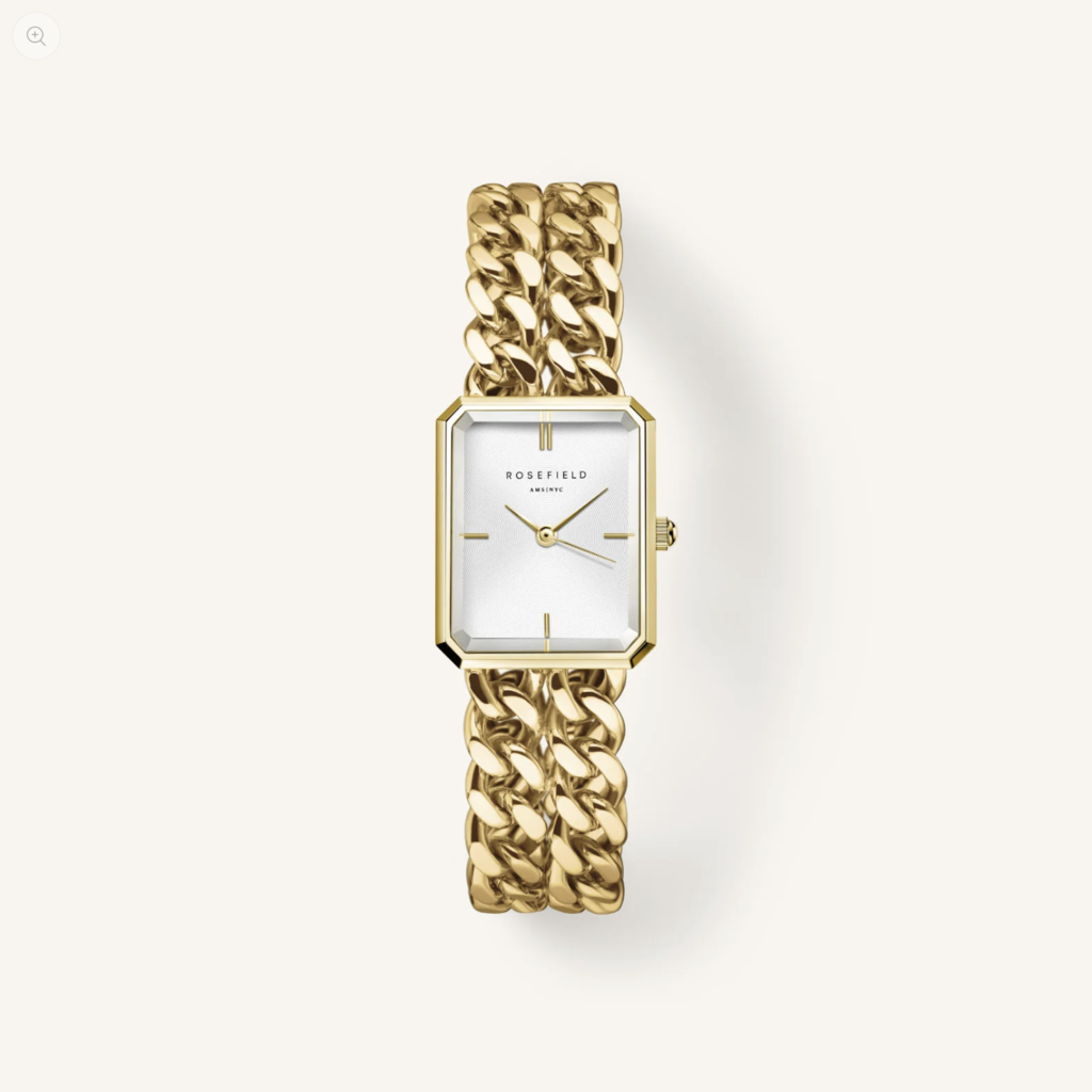 Rosefield Rosefield SWGSG-O76 The Octagon XS Double Chain Watch Studio Edition White Gold dames horloge 19,5x24 mm