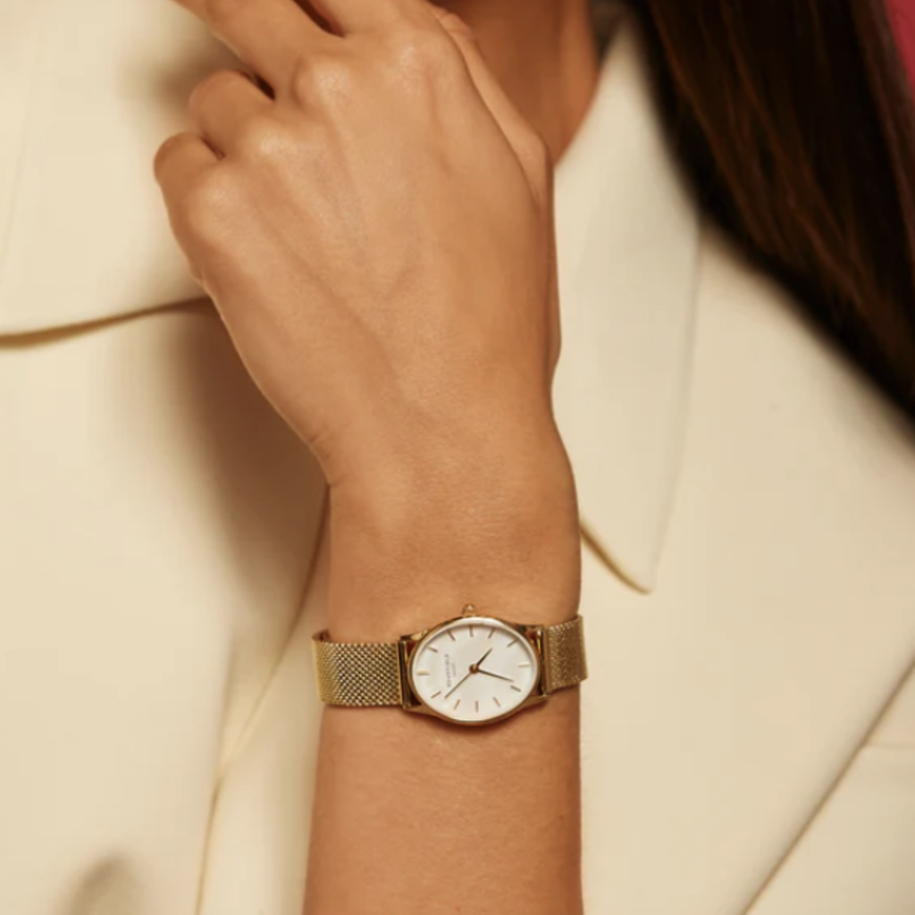 Rosefield Rosefield OWGMG-OV10 The Oval white MOP mesh gold watch dames horloge 24x29 mm
