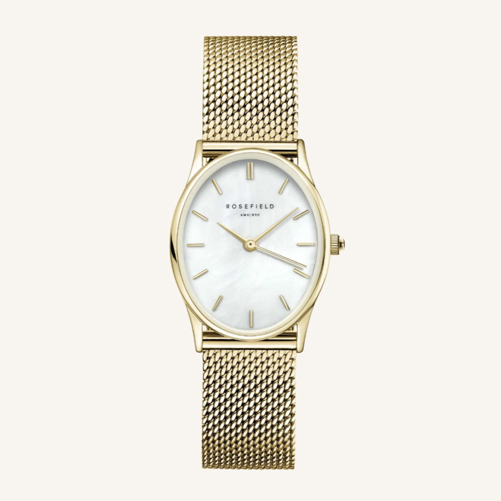 Rosefield Rosefield OWGMG-OV10 The Oval white MOP mesh gold watch dames horloge 24x29 mm