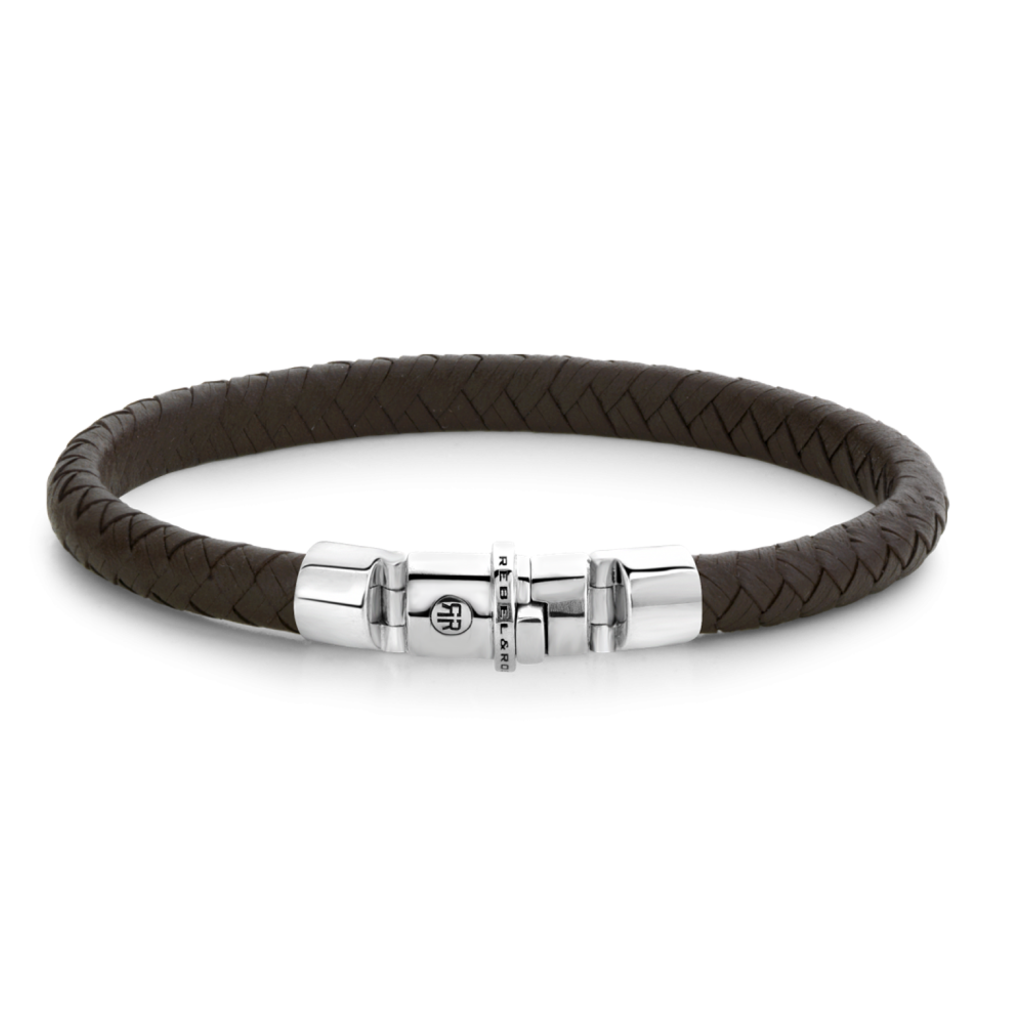 Rebel & Rose Rebel & Rose armband RR-L0134-S-L Bracelet Absolutely Leather Half Round Braided Brown 925 silver - L