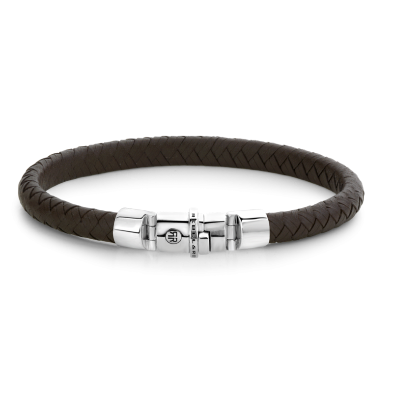 Rebel & Rose Rebel & Rose armband RR-L0134-S-L Bracelet Absolutely Leather Half Round Braided Brown 925 silver - L
