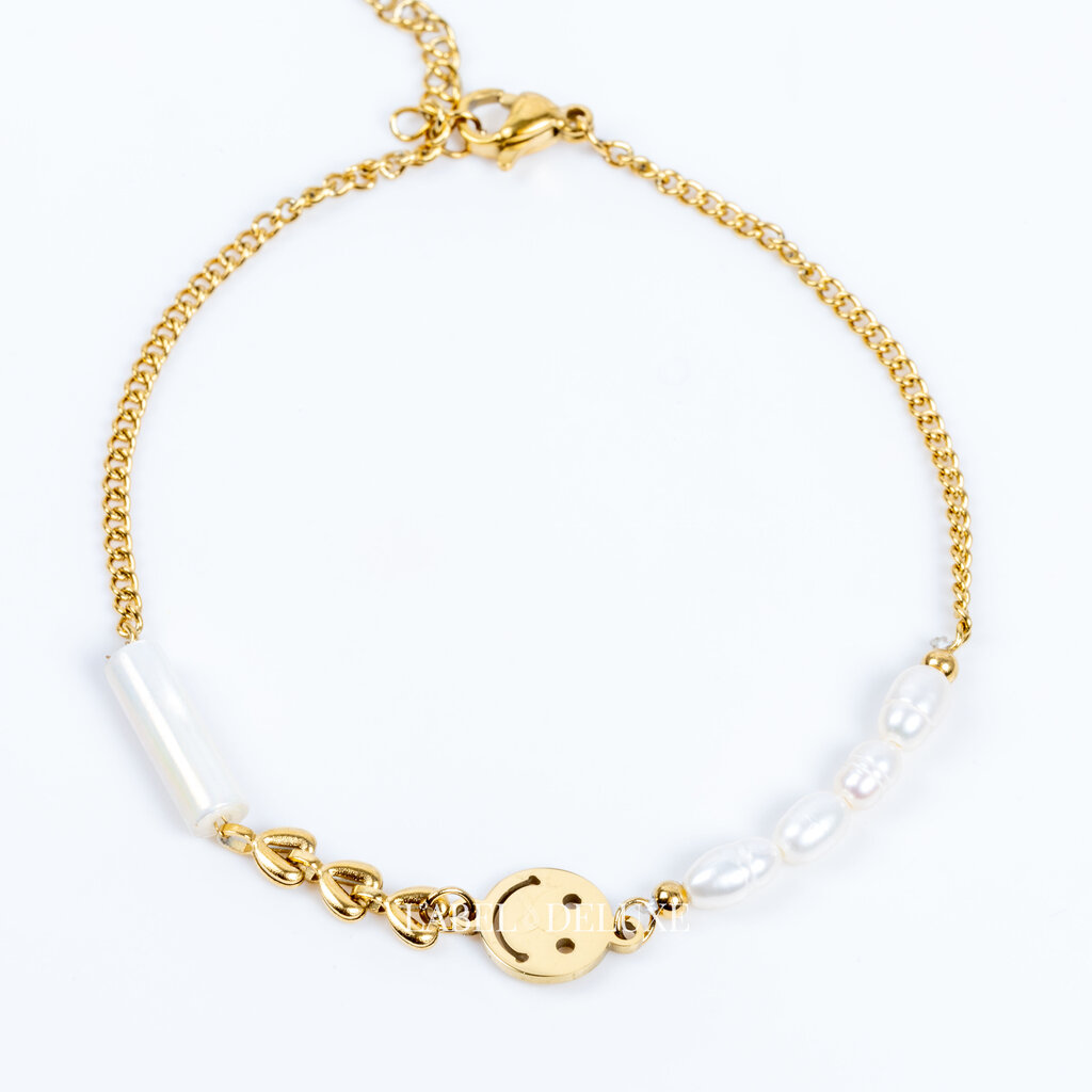 Label Deluxe Bijoux Label Deluxe Bijoux armband LDLGO309033 Bracelet smile pearl gold 17 + 4 CM