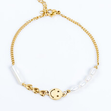Label Deluxe Bijoux Label Deluxe Bijoux armband LDLGO309033 Bracelet smile pearl gold 17 + 4 CM