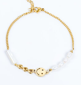 Label Deluxe Bijoux Label Deluxe Bijoux armband LDLGO309033 Bracelet smile pearl gold 17 + 4 CM