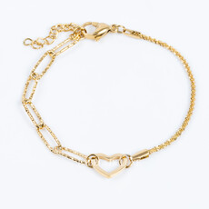 Label Deluxe Bijoux Label Deluxe armband 0967 Bracelet diff chain heart gold 16 + 3 CM