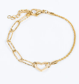 Label Deluxe Bijoux Label Deluxe armband 0967 Bracelet diff chain heart gold 16 + 3 CM