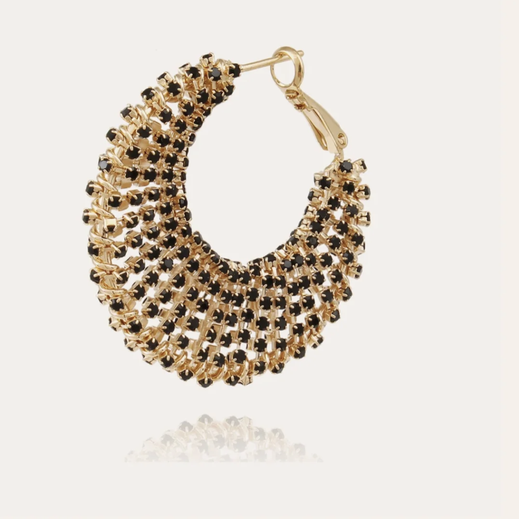 Gas Bijoux Jewelry Gas Bijoux oorbellen 567050 Izzia strass earrings black gold 3 cm