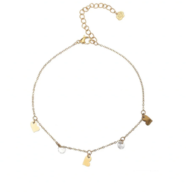 Rose & Camellia Rose & Camellia Enkelbandje Anklet mini hearts & stones gold