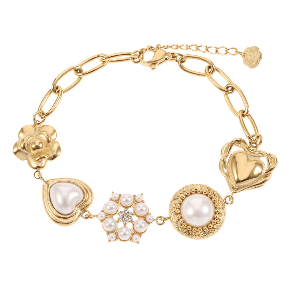 Rose & Camellia Rose & Camellia armband 14501 Vintage bracelet pearl heart gold 16 + 3 CM