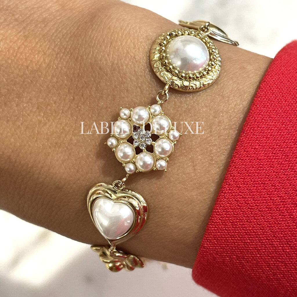 Rose & Camellia Rose & Camellia armband 14501 Vintage bracelet pearl heart gold 16 + 3 CM