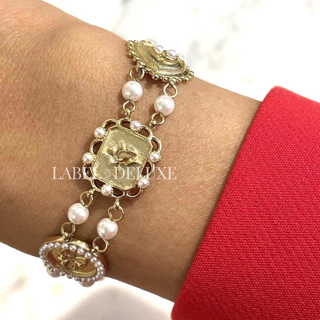 Rose & Camellia Rose & Camellia armband 14502 Vintage bracelet pearl heart gold 16 + 3 CM