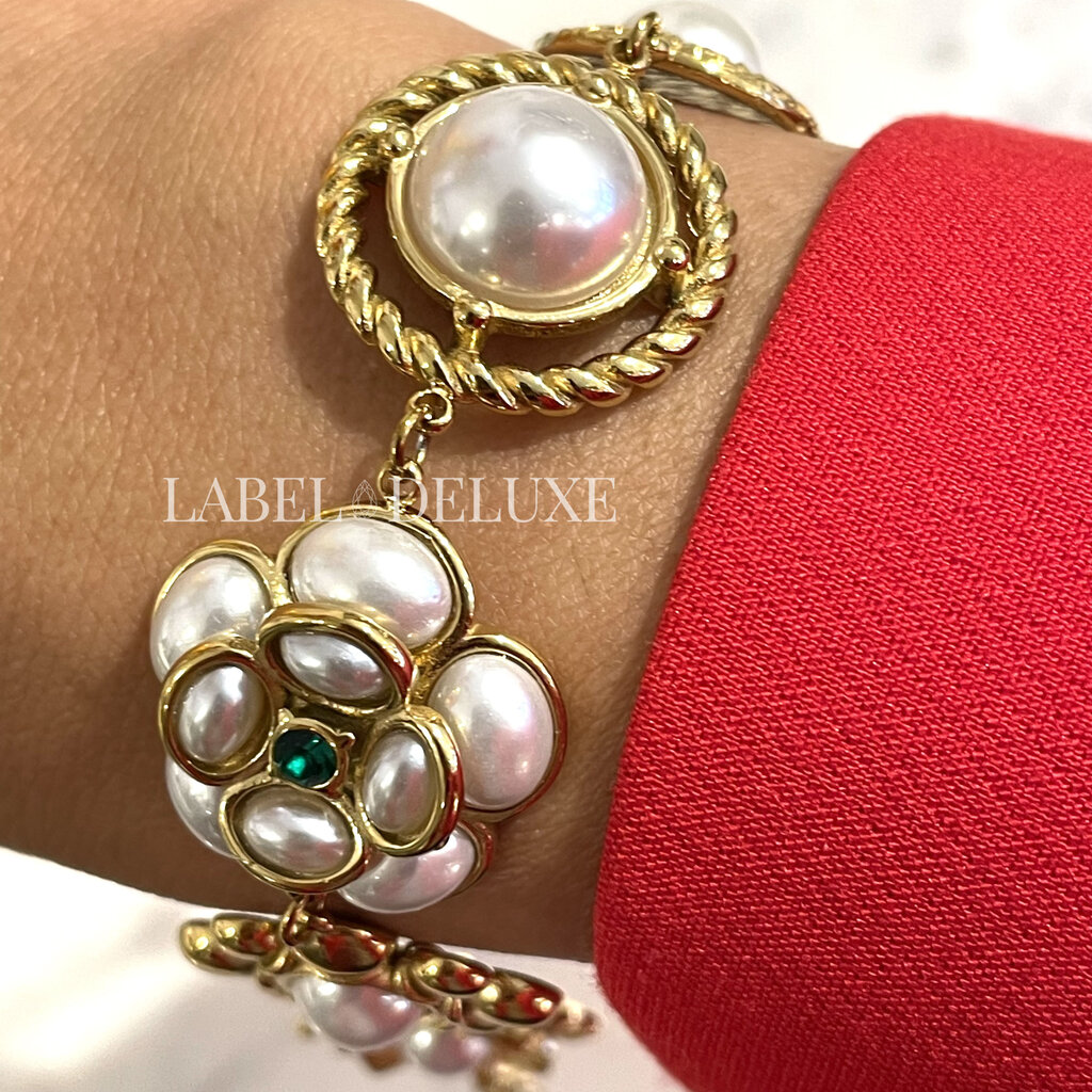 Rose & Camellia Rose & Camillia armband 4504 Bracelet Vintage flowers green & pearl gold 16 + 3 CM