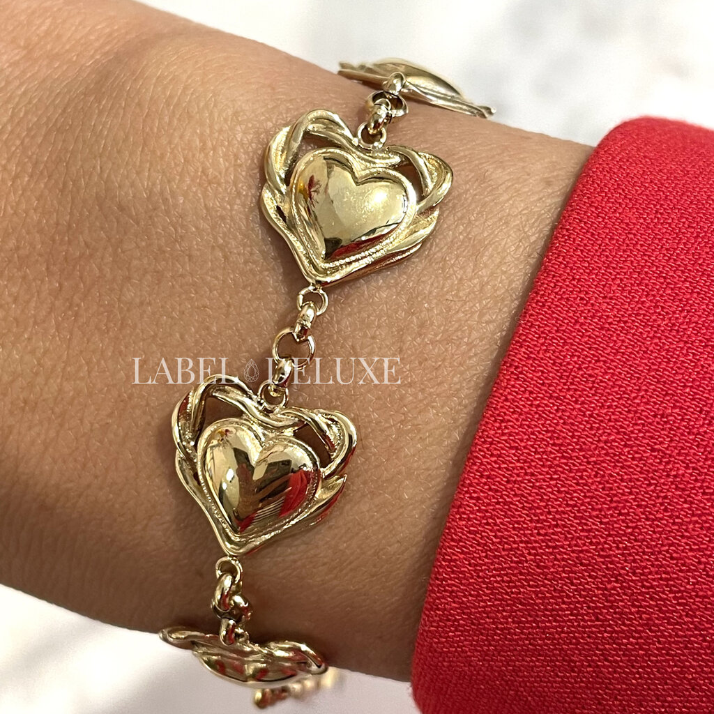 Rose & Camellia Rose & Camellia armband 13502 Bracelet Big hearts gold 16 + 3 CM
