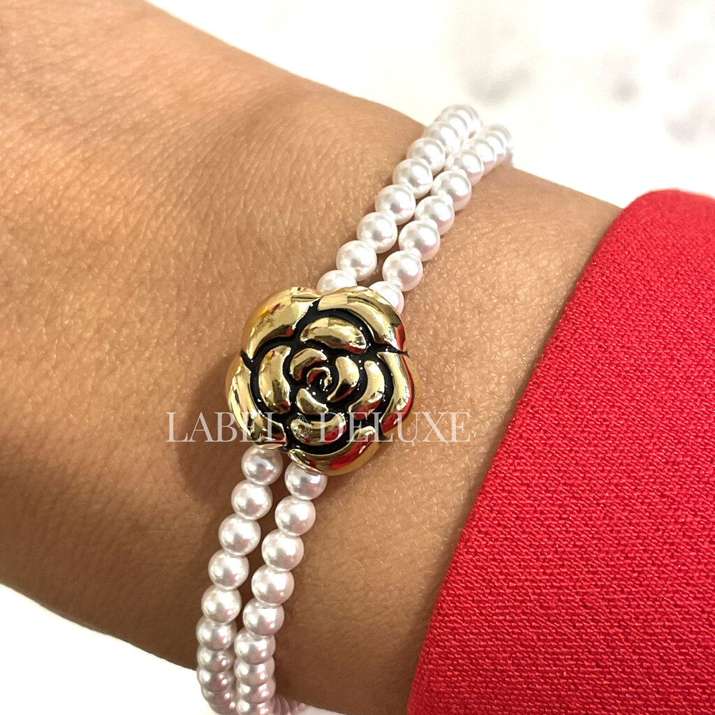 Rose & Camellia Rose & Camellia armband 8950 Bracelet Vintage flower pearl gold elastic