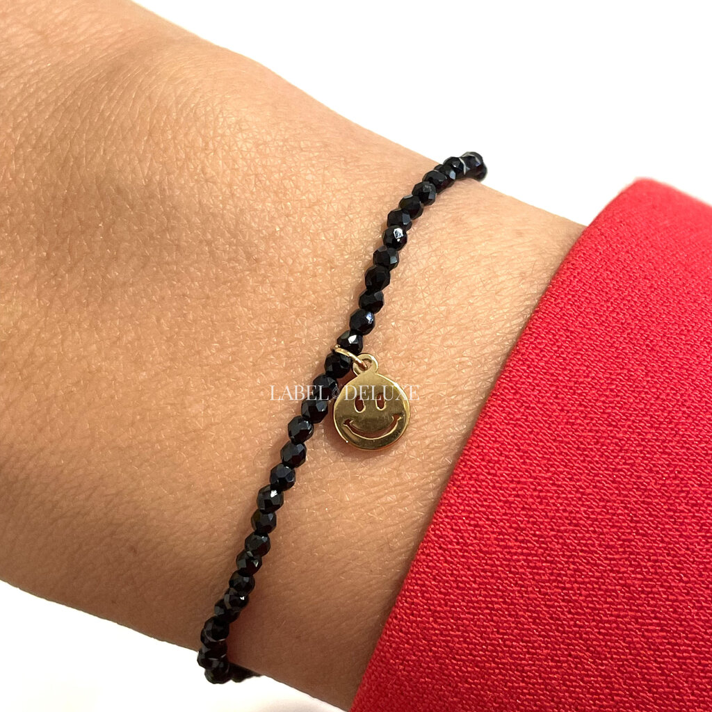 Rose & Camellia Rose & Camellia armband 3958 Bracelet black with smiley star elastic