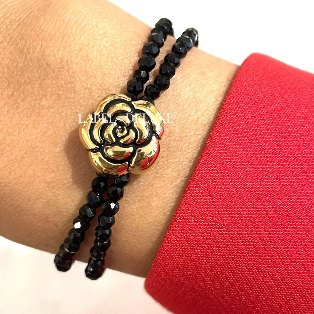 Rose & Camellia Rose & Camellia armband 8953 Bracelet Vintage Rose black gold elastic