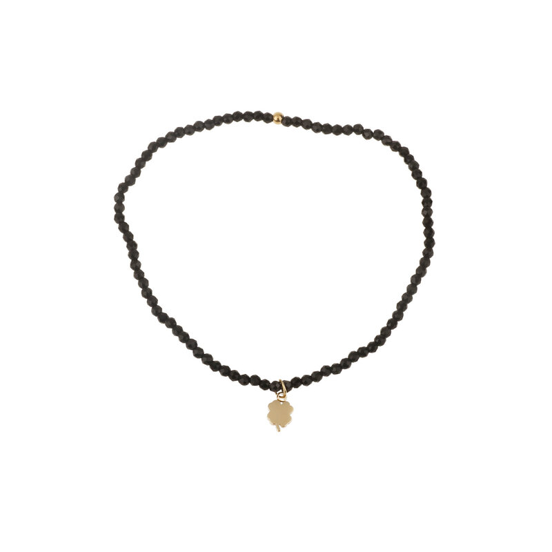 Rose & Camellia Rose & Camellia armband 3957 Bracelet black with golden clover elastic
