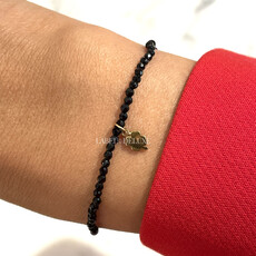 Rose & Camellia Rose & Camellia armband 3957 Bracelet black with golden clover elastic