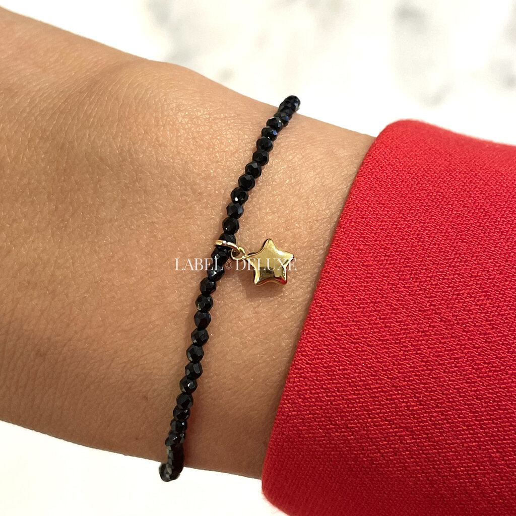 Rose & Camellia Rose & Camellia armband 3955 Bracelet black with golden star elastic