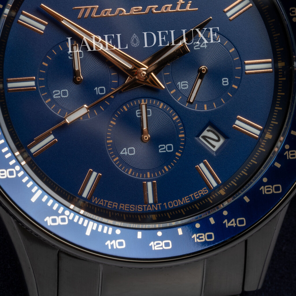 Maserati Maserati R8873640001 Sfida chronograaf watch (gunmetal/blauw-rosé goud) 44mm  heren horloge